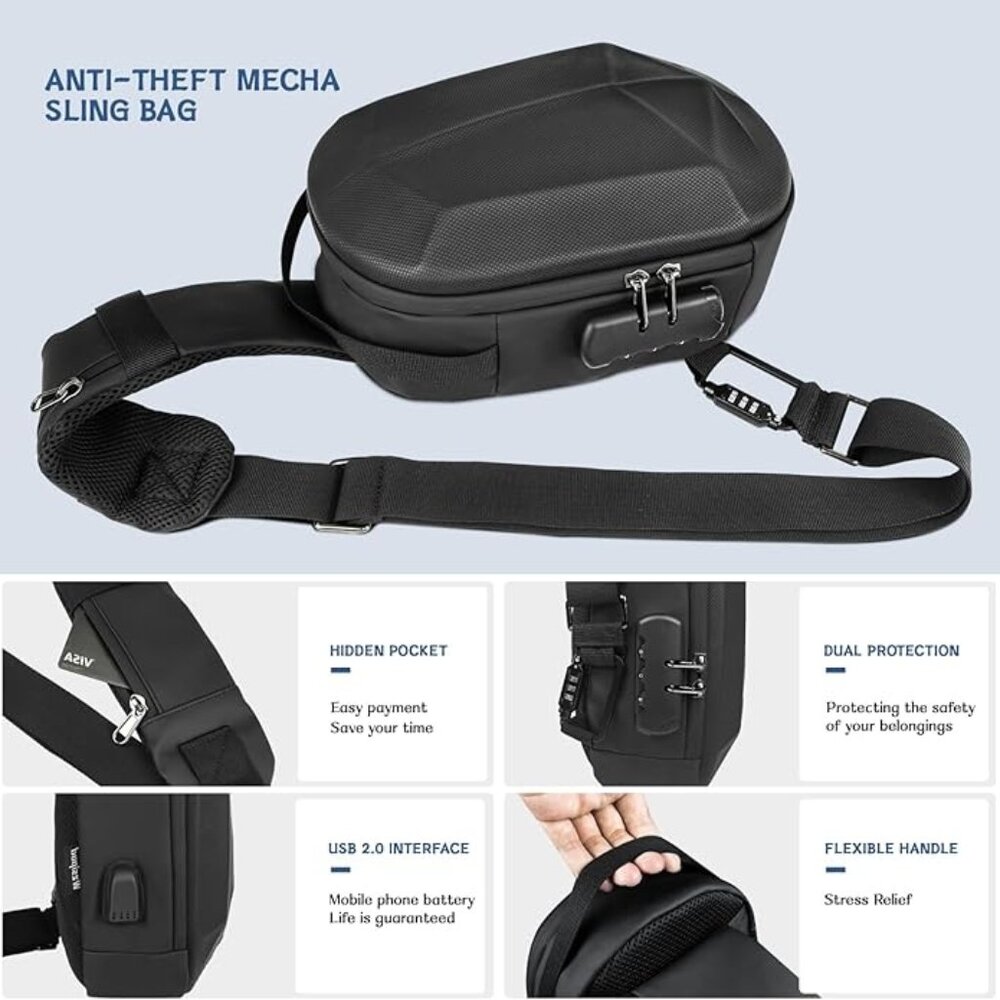 NEW! Anti-Theft Hard-Shell Crossbody/Shoulder Bag w/Locking Zippers and Strap